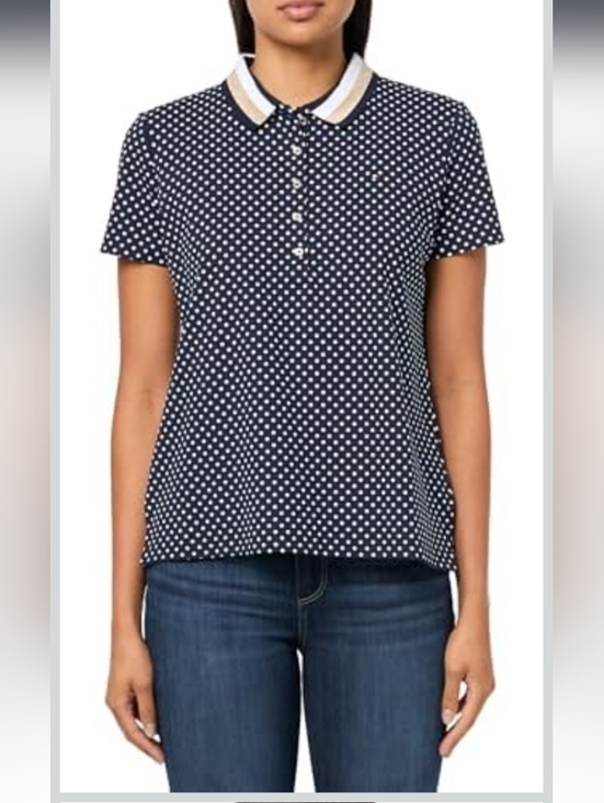 Tommy Hilfiger Tops - Tommy Hilfiger Navy Blue And Polkadot Polo Top Size Medium